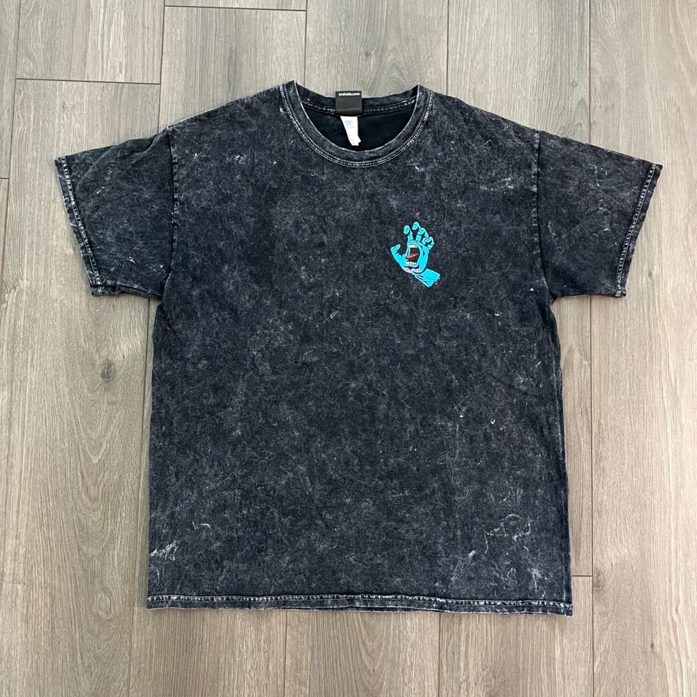 Santa Cruz Screaming Hand Mineral Wash T-Shirt Mens Large Black Acid Wash Tee